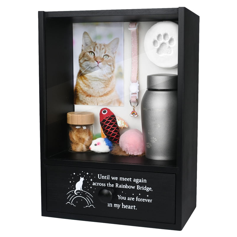 Pet Memorial Shadow Box Keepsake 9.2x13 Cat Memorial Gifts for Loss of Cat Death Sympathy Remembrance Bereavement Gift Large Pet Memory Box Frame Display Case with Deep Rainbow Bridge Drawer