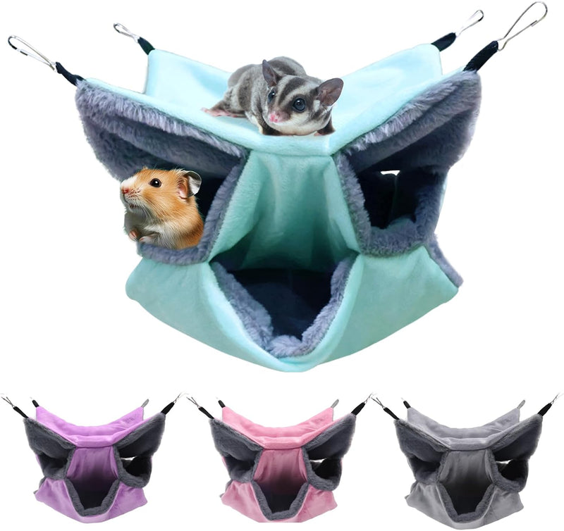 LYART Sugar Glider Pouch Hammock Bed Bedding, Sugar Glider Cage Accessories Toys for Rat, 3-Layer Hammock Make Pet Cages