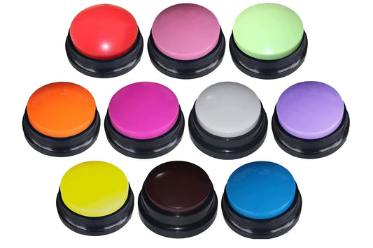 FRQNTKPA 10 Color Voice Recording Button, Dog Buttons for Communication Pet Training Buzzer, 30 Second Record & Playback, Funny Gift for Study Office Home wtih Whire and Coffee
