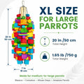 Zephyriel Large Bird Toy, 20 in XL Parrot Toys Natural Wood Blocks Bird Chew Toy for Foraging, Stainless Steel Chain Hanging Cage Toy for Macaws, Cockatoos, African Greys and Large Parrots-1.65 lb