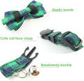 Cat Collar Breakaway with Bell and Bow Tie, Plaid Design Adjustable Safety Kitty Kitten Collars(6.8-10.8in) (Green Plaid