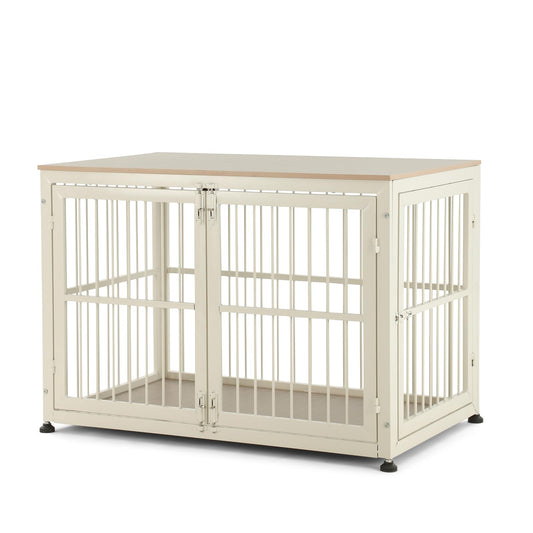 48" Rustic Heavy Duty Dog Crate Furniture for Extra Large Dogs, Decorative Pet House End Table, Wooden Cage Kennel Furniture Indoor, Double-Doors Sturdy Dog Cage