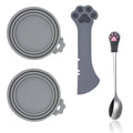 SJANE Cat Food Can Spoons & Can Lids | 4 Pcs | Multi-function Opener | Silicone Pet Food Covers | Stainless Steel Wet Food Spoon for Cats and Dogs(Grey)