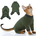 PUMYPOREITY Sticky Hair Cat Clothes, Prevent Hair Loss Cat Pajamas, Soft Cat Sweaters for Cats Only, Cat Hair Sticky Onesie, Cat Recovery Suit After Surgery, Green, L