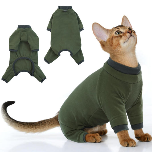 PUMYPOREITY Sticky Hair Cat Clothes, Prevent Hair Loss Cat Pajamas, Soft Cat Sweaters for Cats Only, Cat Hair Sticky Onesie, Cat Recovery Suit After Surgery, Green, L
