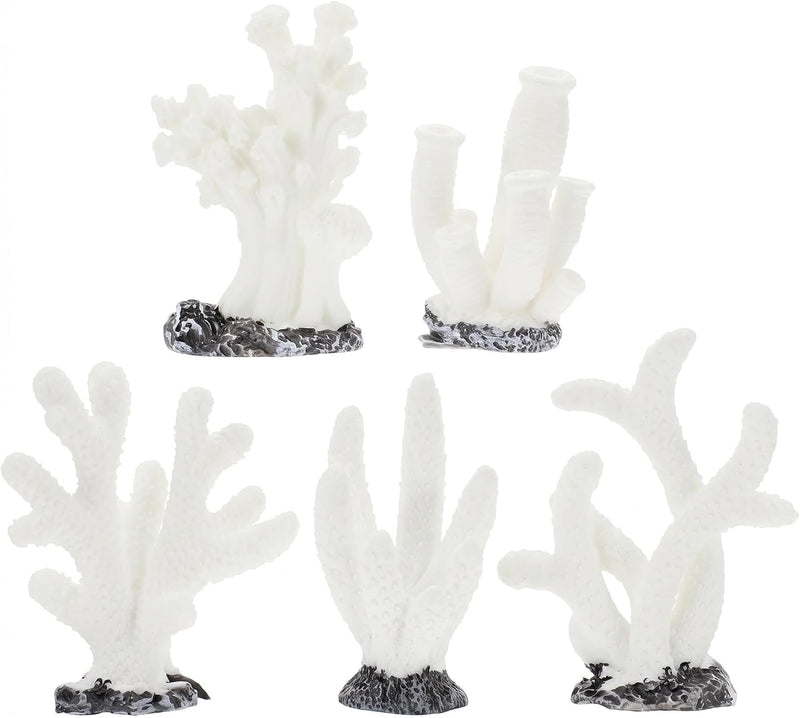 FOMIYES Fish Tank Decorations - 5pcs White Resin Coral Landscaping Accessories, Fake Diorama Supplies, Ocean Kit, Aquari