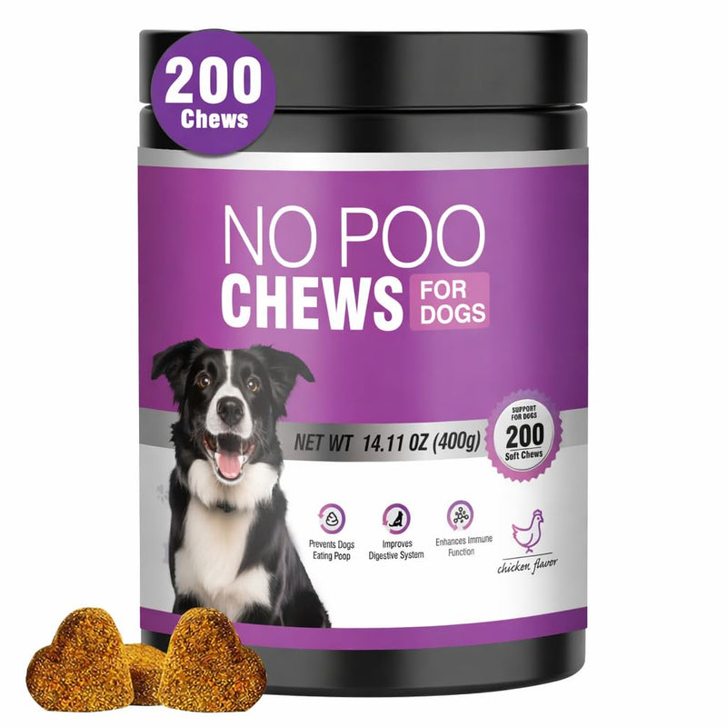200 Chews No Poo Chews-No Poop Eating Deterrent for Dog-Coprophagia Deterrent for Dogs-Prevent Stop Dogs from Eating Poop Supplement with Digestive Enzymes&Probiotics-Breath Freshener-Chicken