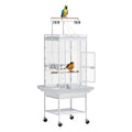 VINGLI Bird Cage with Wheels, 62 inch Bird Cages with Play Top, Wrought Iron Cage with Rolling Stand for Parrots, Cockatiels, Budgies, Lovebirds, Small/Medium Birds (White)