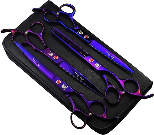 Purple Dragon Professional 7.0 inch Dog Grooming Scissors Set with Silencer