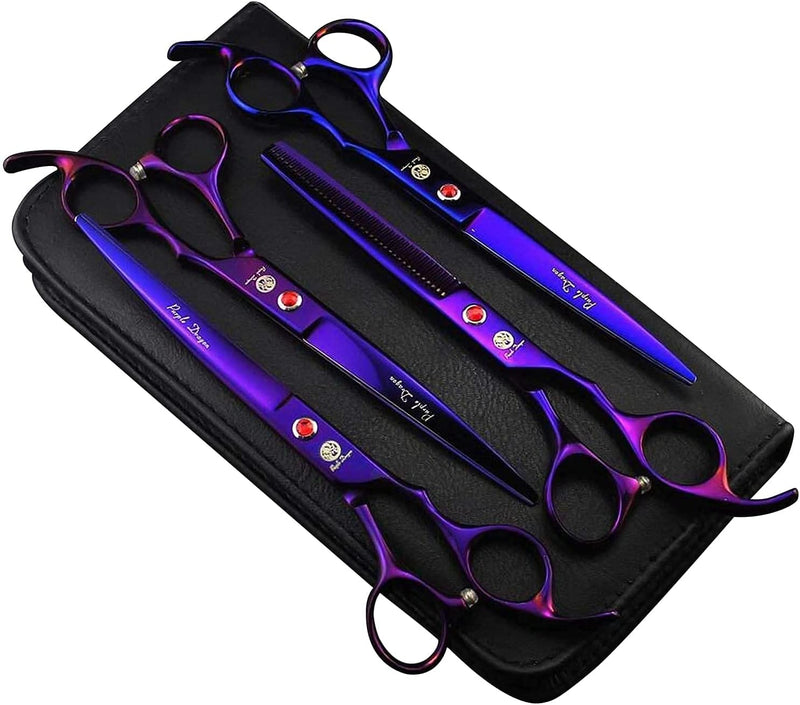 Purple Dragon Professional 7.0 inch Dog Grooming Scissors Set with Silencer