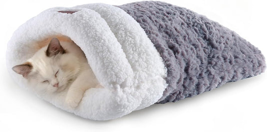 Self Warming Cat Cave Bed, Double-Layer Faux Fur Sleeping Bag