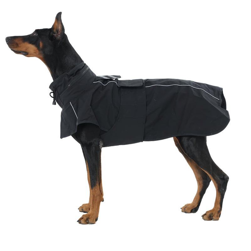 OUOBOB Dog Raincoats for Large Dogs with Hood, Waterproof Dog Rain Jacket with Leash Hole, Reflect Strips, Ideal for Rain, Snow, Windy Weather & Outdoor Walks, Camping, Hiking- Black XXXL