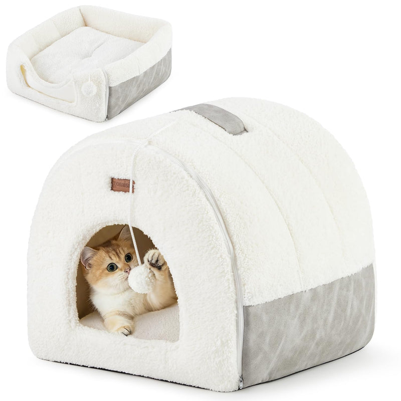 ZOMISIA Cat Bed Cave for Indoor Cats, 2-in-1 Cat Cave for Kittens and Small Pets with Removable Washable Cushioned Pillow, Enclosed Cat Bed Cozy Cat House Hideout with Non-Slip Bottom, 15 Inches