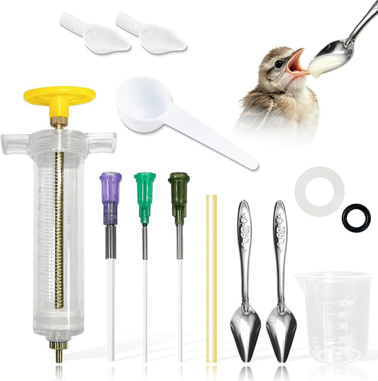 Baby Bird Feeding Syringe Set, Small Pet Parrot Feeder Hand Feeding Tubes Kit, Parrot Feeder Tubes Measuring Tools, for Baby Birds Small Pet