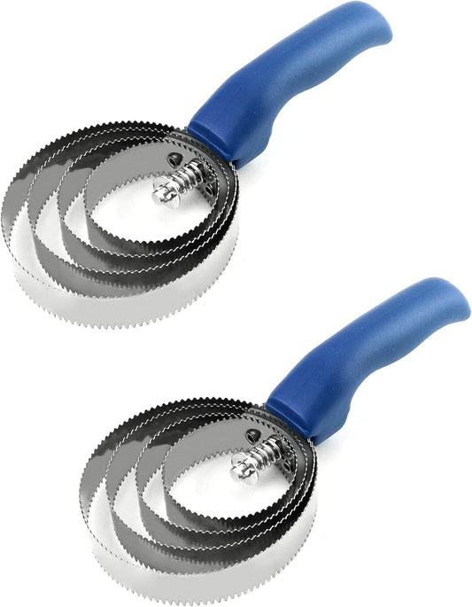 QWORK Double Sided Curry Comb, 2 Pack 4 Rings Stainless Steel Curry Comb with Soft Touch Grip, Blue