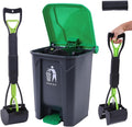 Pooper Scooper 2 Pack with 20 Litre Step Dog Poop Trash Can, 28" Long Handle Dog Poop Scoopers for Large Small Dogs Heav