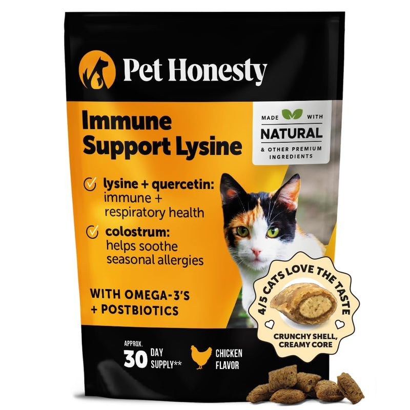 Cat Immune Support Lysine – Allergy Relief & Immune Health Supplement for Cats with L-Lysine, Colostrum, Quercetin & Omega-3 – Soothes Sneezing, Runny Nose & Itchy Skin Chicken, (30-Day Supply)