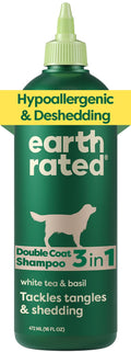 Earth Rated Deshedding Dog Shampoo, Hypoallergenic 3-in-1, Shampoo & Conditioner for Dogs & Puppies, Deodorizing, 98.5% Natural Origin Ingredients, 16 oz