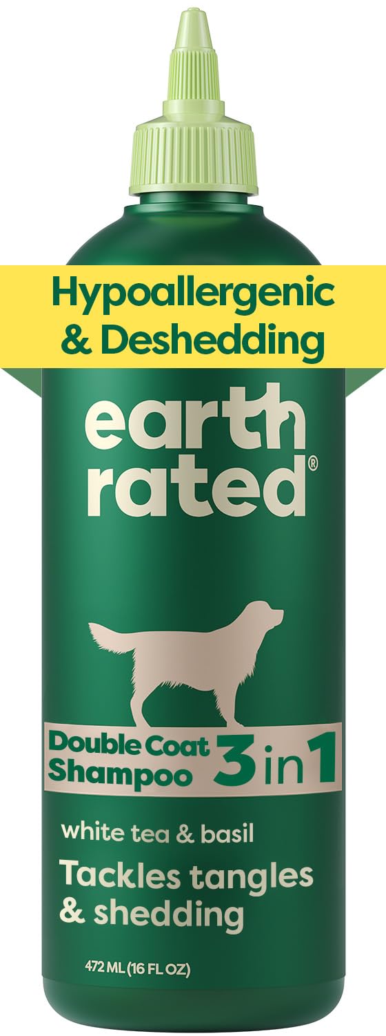 Earth Rated Deshedding Dog Shampoo, Hypoallergenic 3-in-1, Shampoo & Conditioner for Dogs & Puppies, Deodorizing, 98.5% Natural Origin Ingredients, 16 oz