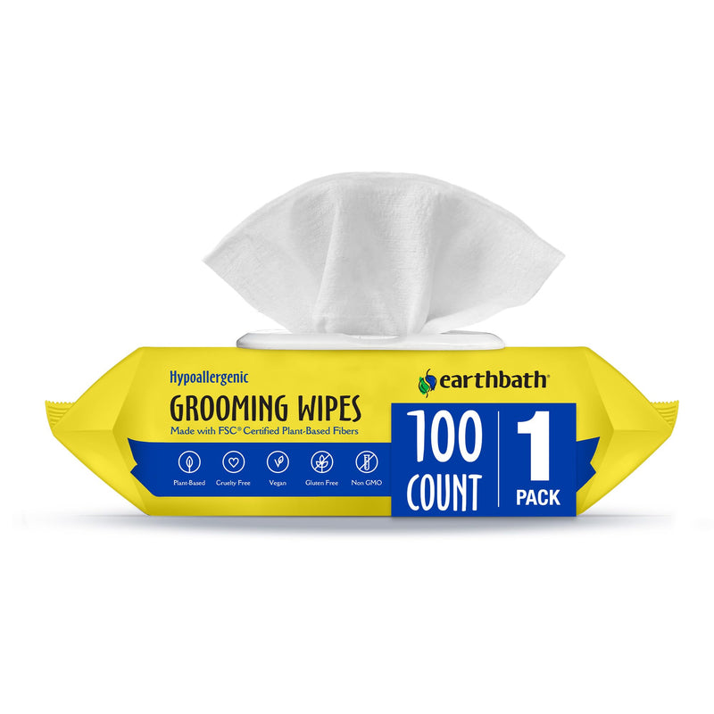earthbath Dog Grooming Wipes - Dog Wipes for Paws and Butt, Pet Wipes for Dogs & Cats, Helps Itchy & Dry Skin -Fragrance Free, 100 Count (1 Pack)