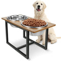 Spacnom Elevated Dog Bowls for Large Dogs, Raised Dog Bowl Stand with Two X-Large Stainless Steel Bowls for Dogs, 3.5L Capacity, Rustic Walnut