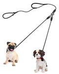 PetBonus Rope Double Dog Leash, No Tangle Dual Leash, Reflective Walking Training Lead with Two Comfortable Padded Handles, Lead Coupler for Small Medium Dogs (11-55 lbs, Black Grey)