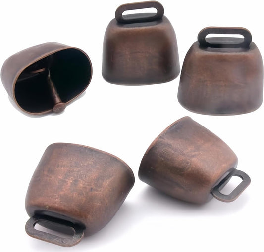 5 Pack Grazing Copper Bells, Metal Cow Bells for Dogs, Animal Copper Loud Bronze Bell, Small Brass Bell, for Cow Horse Sheep Cats Small Pets Anti-Theft Accessories (Red Bronze)