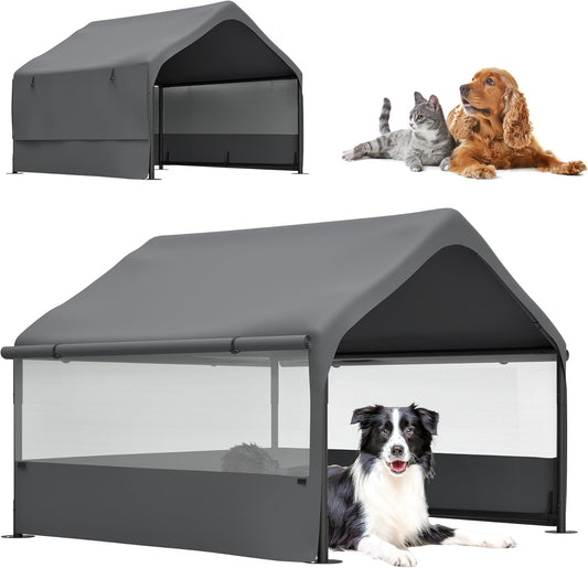 Extra Large Dog Shade Shelter 4'x4'x3' Waterproof, Outdoor Tent Canopy with Three-Sided Breathable Mesh Windows for Pet 