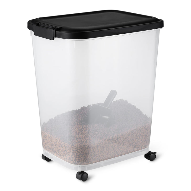 Amazon Basics Pet Food Storage Container with Wheels, BPA-Free, Detachable Scoop, 30lbs Capacity, Reliable Seal
