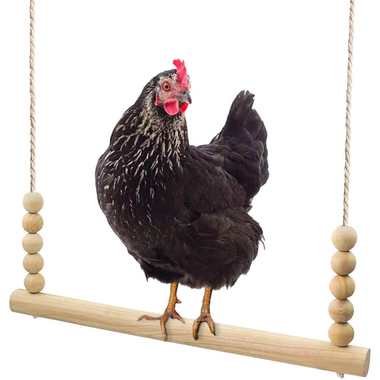 Chicken Swing Toy, Natural Wooden Chicken Bird Swings with Wooden Beads, Wood Stand Chicken Coop Accessories for Poultry Run Rooster Hens Chicks Pet Parrots