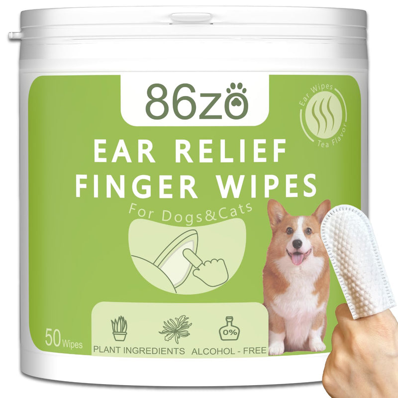 86zo Dog Ear Finger Wipes for Dogs & Cats, Thicker Dog Ear Cat Ear Cleaner Wipes, Dog Ear Infection Relief to Relieve Ear Itching, Remove Ear Wax, Dirt, Smelly - Fresh Green Tea Scent