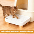 Litter Box Step with Litter Shovel, Box Ramp/Catcher with Wooden Base, Easy Cleaning with Filter Function Ideal for Cats Pedal Stool Kitten & Elderly Cats (White)