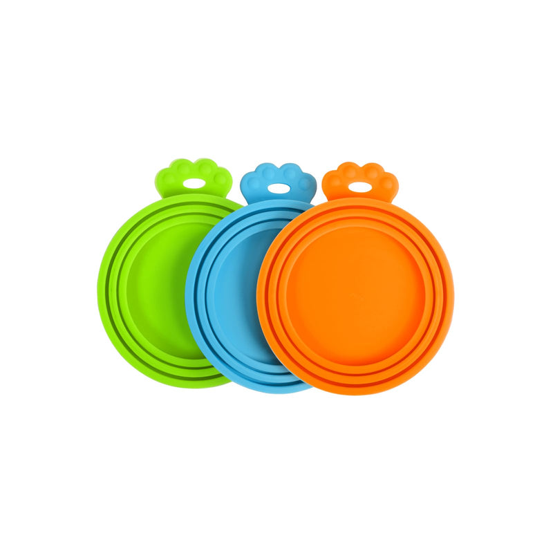 PetBonus 3 Pack Silicone Pet Can Cover Lids, Universal Size for Dog Cat Food, 1 fit 3 Standard Size Can Tops, BPA Free Dishwasher Safe (Blue, Green, Orange)