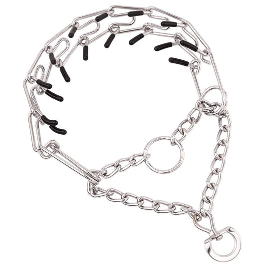 No Pull Prong Dog Collar,Adjustable Dog Pinch Training Chain Collar with Comfort Rubber Tips for Training Guidance Small Medium Large Dogs (M)