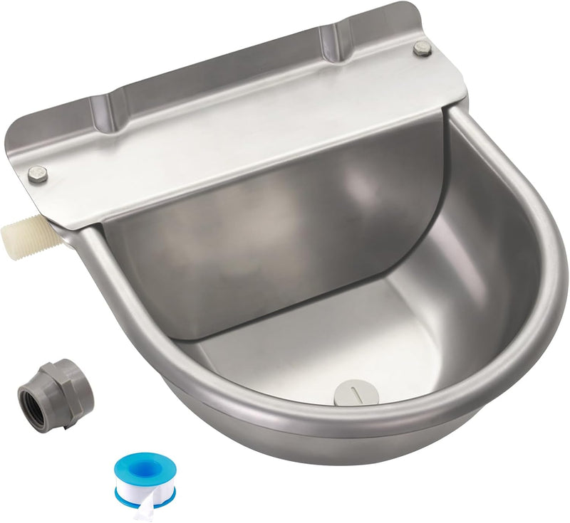 Automatic Horse Waterer Large Livestock Water Bowl 1.35Gal Stainless Steel Trough for Cattle Cow Pig Sheep Pet Dog