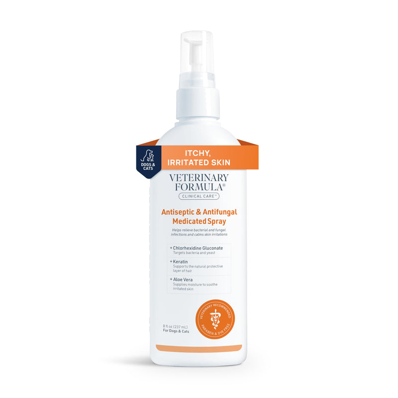 Veterinary Formula Clinical Care Antiseptic and Antifungal Medicated Spray for Dogs & Cats, 8 Fl Oz (1 Pack)