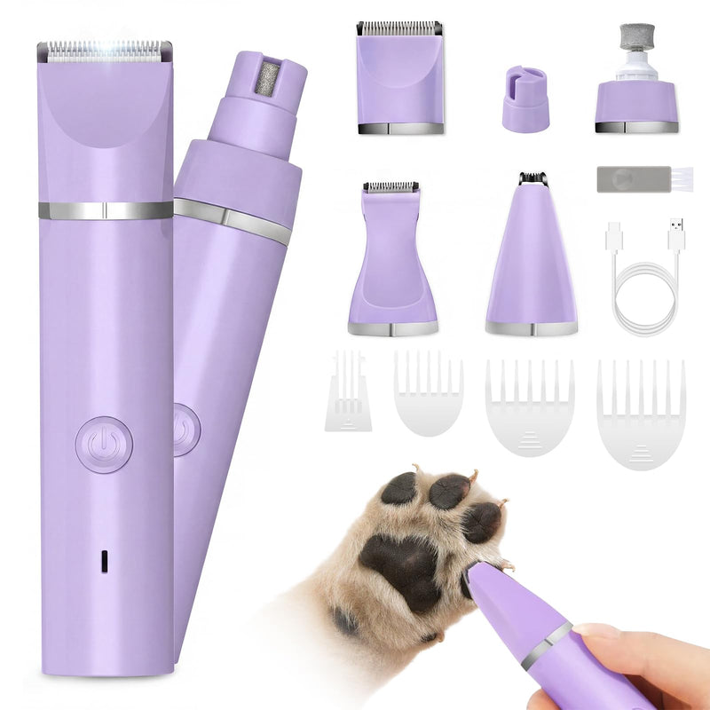 Veeconn Dog Grooming Clippers Kit-Electric Rechargeable Cat Trimmer Tools-Cordless Quiet Pet Nail Paw Grinder-4 in 1 Multifunctional Low Noise Shaver-Razor for feet Face Ears Toenail Eye