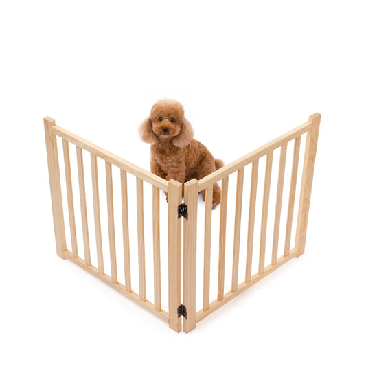 YOCAN Non-Painted Wood FreeStanding Pet Gate for Dogs,Wooden Dog Gates for Doorways, Stairs,The House, Dog Fences Indoor Puppy Gate-2 Panel H:23”