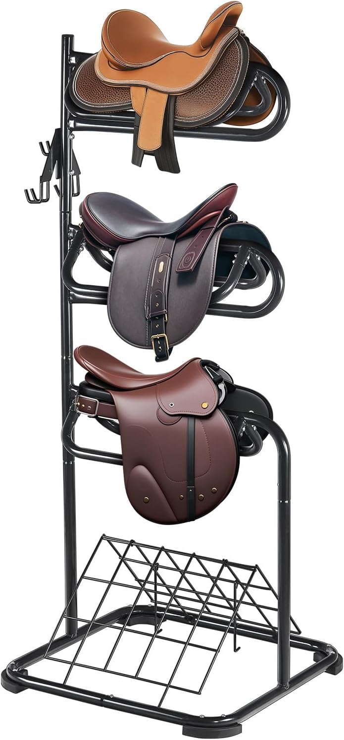 VEVOR Freestanding Saddle Stand, 30 x 30 x 68.5 in, 3 Tiers Saddle Rack, Heavy Duty Saddle Blanket Holder with Removable