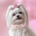 Babole Pet Girl Dog Collar for Puppy Small Dogs - Cute Pink Plaid & Bow Print Spring/Summer Puppy Collar, Soft Adjustable Holiday Female Dog Collars with Quick Release Buckle XS