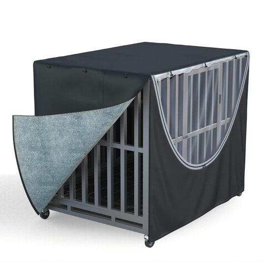 MDHAO Dog Crate Cover 48 Inch - Heavy-Duty 900D Oxford Waterproof Dog Kennel Cover with Fleece Lining, Zipper, and Clear Window (Black, Fits 48.5“ L x 31.5” W x 36.5" H Crates)