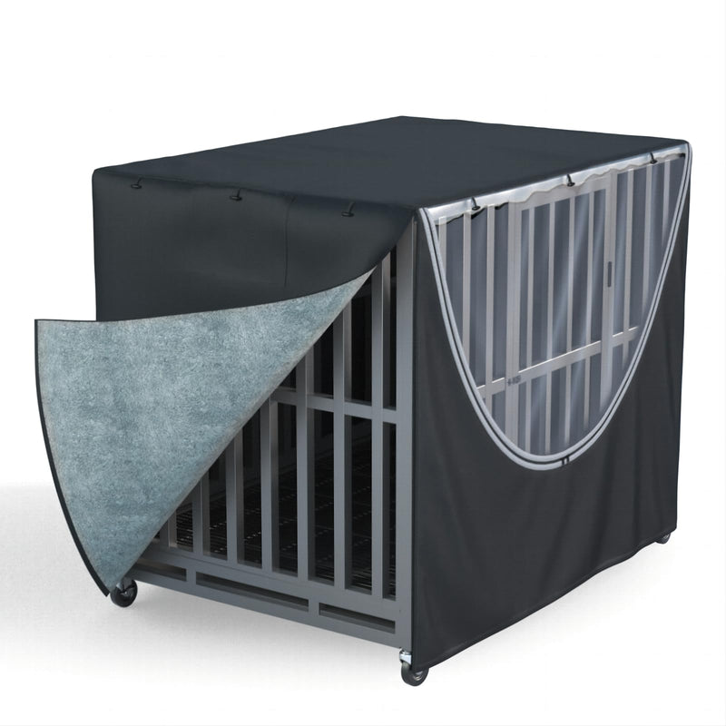 MDHAO Dog Crate Cover 48 Inch - Heavy-Duty 900D Oxford Waterproof Dog Kennel Cover with Fleece Lining, Zipper, and Clear Window (Black, Fits 48.5“ L x 31.5” W x 36.5