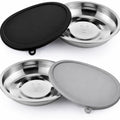 Patelai 4 Pcs Stainless Steel Dog Bowls with Silicone Lids Portable Food and Water Dishes for Pets Sealable Containers for 6.3" for Cats & Small Dogs (Black,Gray)