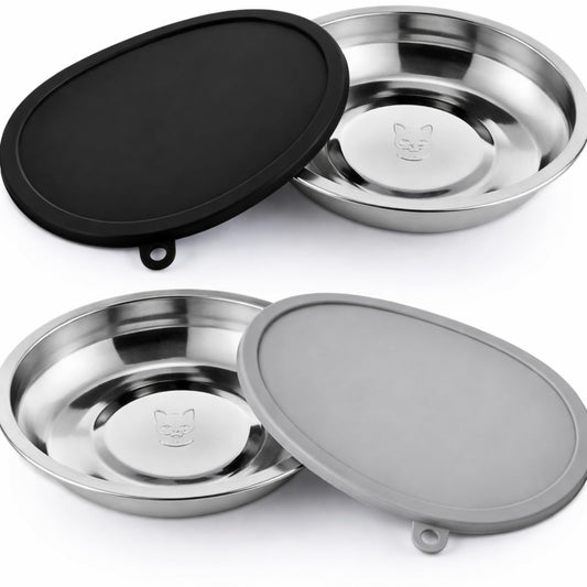 Patelai 4 Pcs Stainless Steel Dog Bowls with Silicone Lids Portable Food and Water Dishes for Pets Sealable Containers for 6.3" for Cats & Small Dogs (Black,Gray)