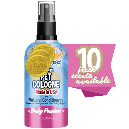 Bodhi Dog Premium Dog Cologne - Deodorizing Dog Perfume & Conditioner for Dogs & Cats - Natural Long Lasting Spray - Keeps Pets Fresh All Day - Gentle & Safe Formula, Made in USA (Baby Powder 4 Fl Oz)