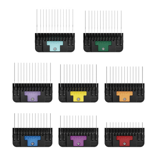 Andis 561475 Premium Clip Animal Comb Set – Built with Plastic, Includes 8 Color Coded Combs of Different Sizes, Attach Comb, All Coat Types, Multicolor