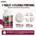 XCEL Taurine for Dogs 1000 mg Supplement with L-Carnitine, Quarter Scored Tablets (250 mg Split), Up to 240 Servings, Su