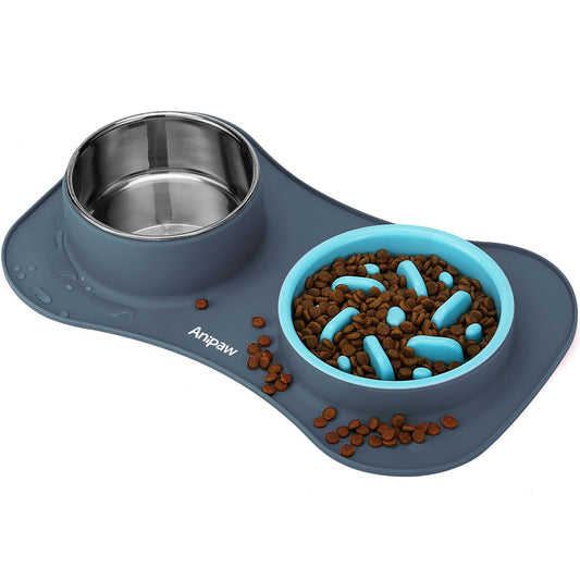 Anipaw Slow Feeder Dog Bowls 3 in 1 Stainless Steel Dog Food and Water Bowls with Non-Spill and Non-Skid Silicone Mat to Slow Down Eating for Large Medium Small Breed Size Dogs and Cats