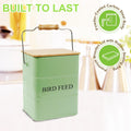Metal Bird Seeds storage container,Outdoor Bird Container Canister, Pet Food Bin with Wooden Lid/Handle/Food scoop,hold 5-6 Lbs of Wild Bird Seed Sunflower Seed