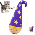 Lulu's world Wooden Interactive Cat Toy with Catnip - Nienie Tumbler Wobble Toy for Indoor Cats, Self-Righting Chaser with Wizard Hat & Stars (Purple)